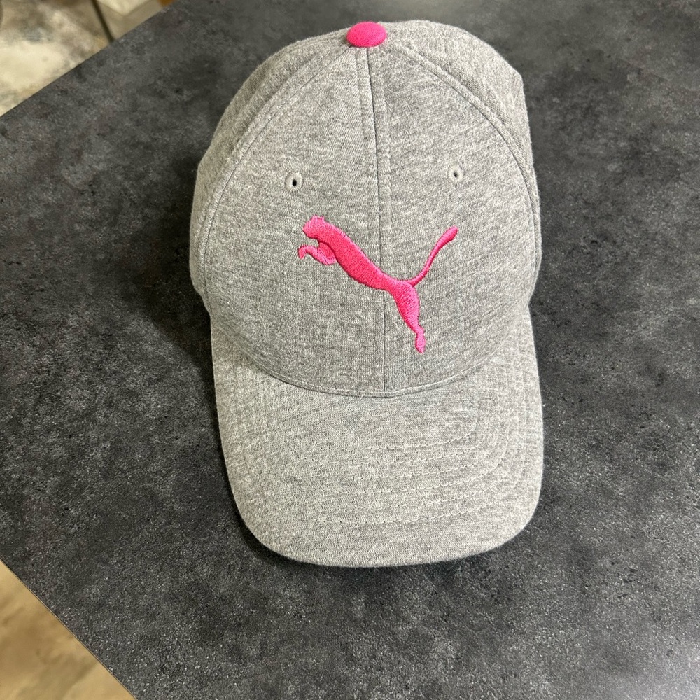Puma Heather Gray Cap with Pink Logo